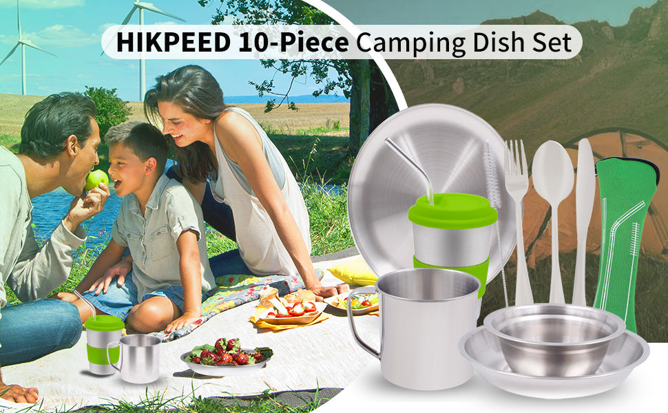 Wholesale Camping Tableware Set11pcs Outdoor camping barbecue travel supplies stainless steel bowls chopsticks plates cups