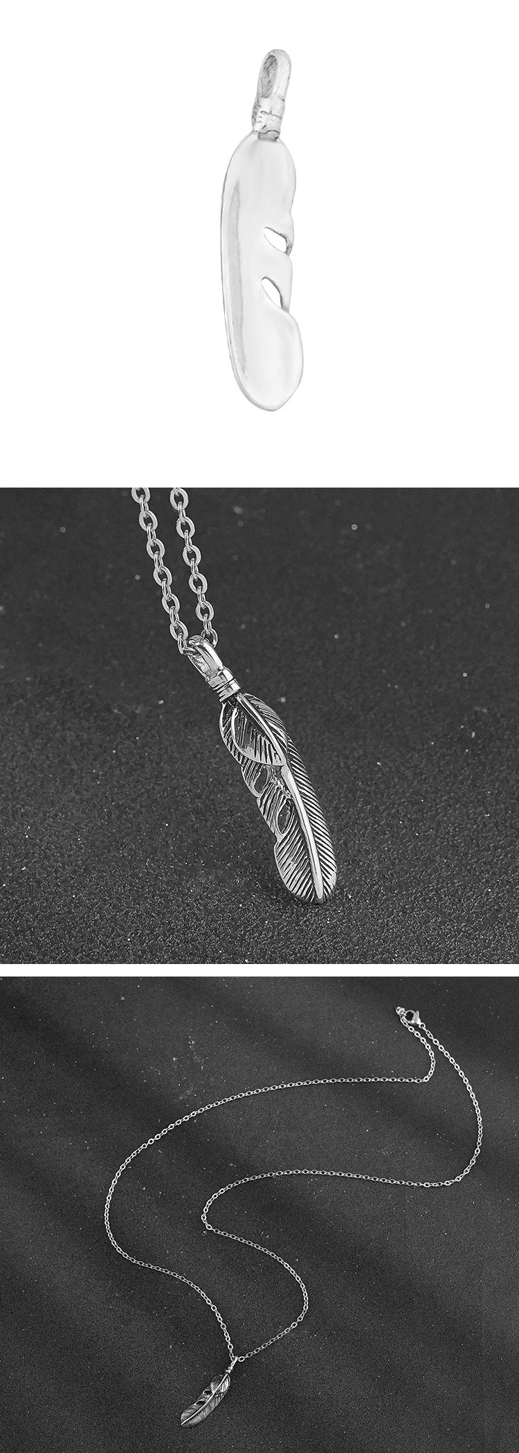 Stainless Steel Feather Pendant Men's Trendy Hip-Hop Summer Retro Niche Necklace Titanium Steel Accessories Factory Wholesale