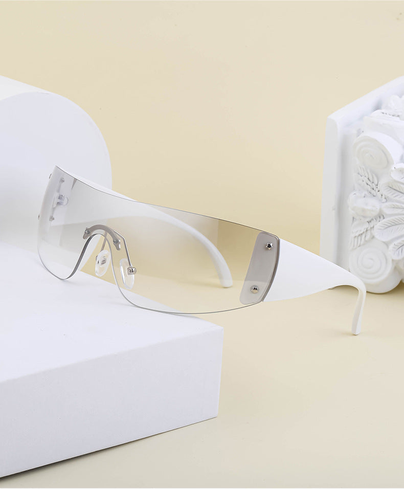 Women's trendy high-end windproof sunglasses Y2K Millennium Frameless Cycling Anti-UV Sunglasses Women's Wholesale