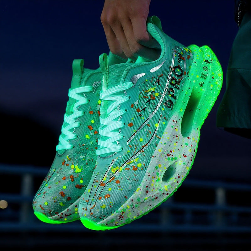 Autumn New Red Rabbit9Fluorescent Breathable Comfortable Couple Sports Shoes Ultra-Light Cushioning Rebound Anti-Slip Wear-Resistant Running