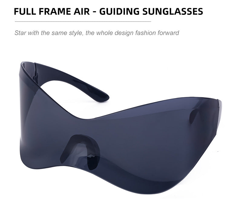 European and American Large Frame Sunglasses for Women, Trendy UV Protection Glasses with a High-End Feel Y2K Millennium Frameless Cycling Sunglasses for Men