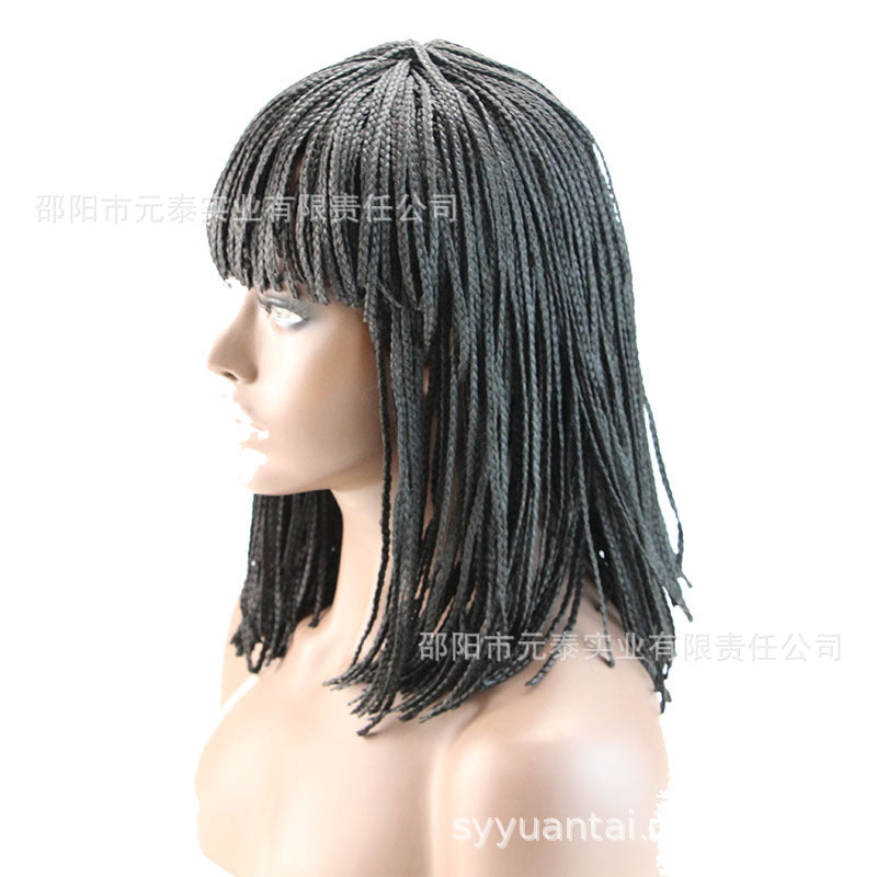 In Stock Bangs Medium-Length Small Braided Hairpiece Black Afro Fringe Braid Wigs