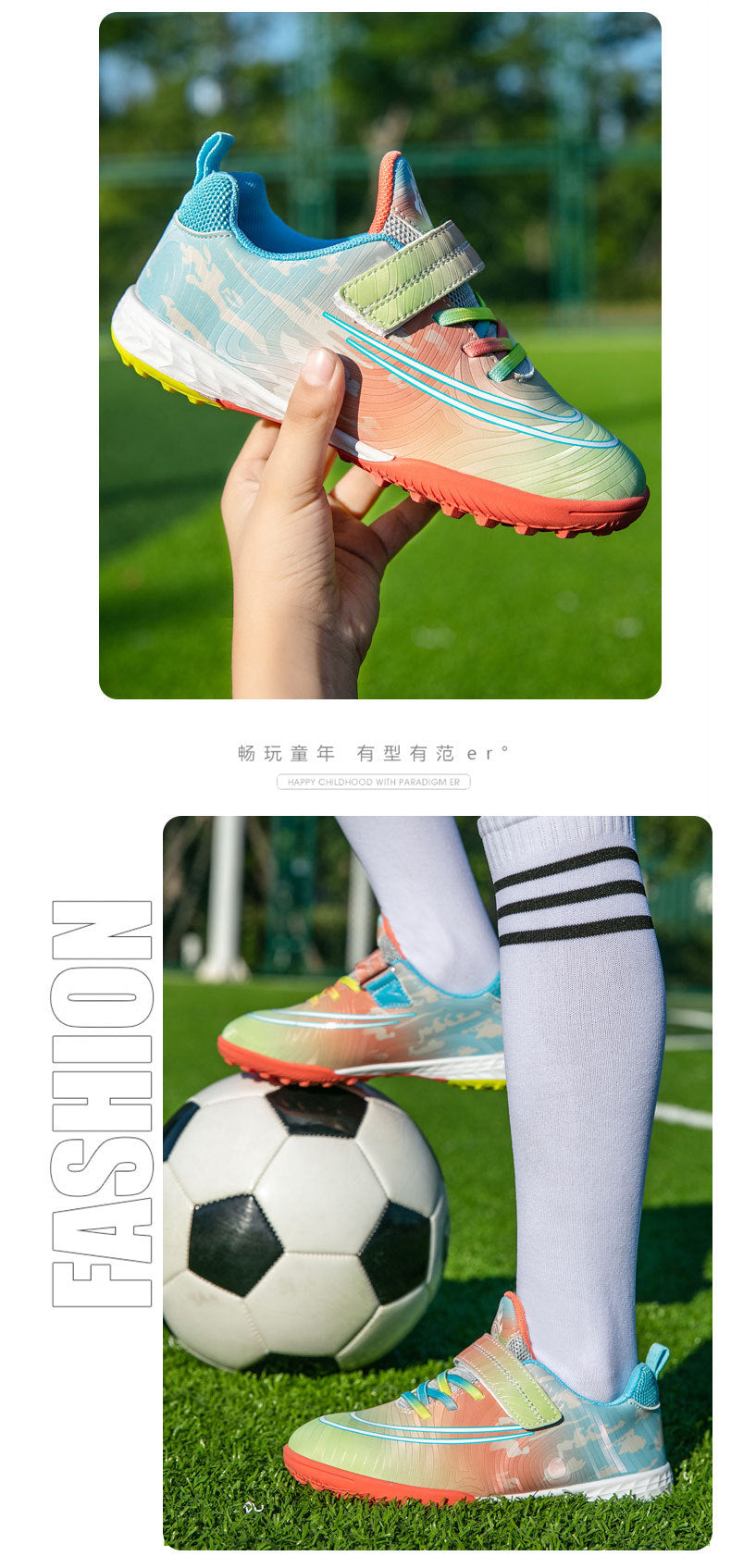 New Football Shoes for Men, Women, and Children, Imitation Leather Low-Top Anti-Collision Spike Magic Tape Grass Training Sports Shoes