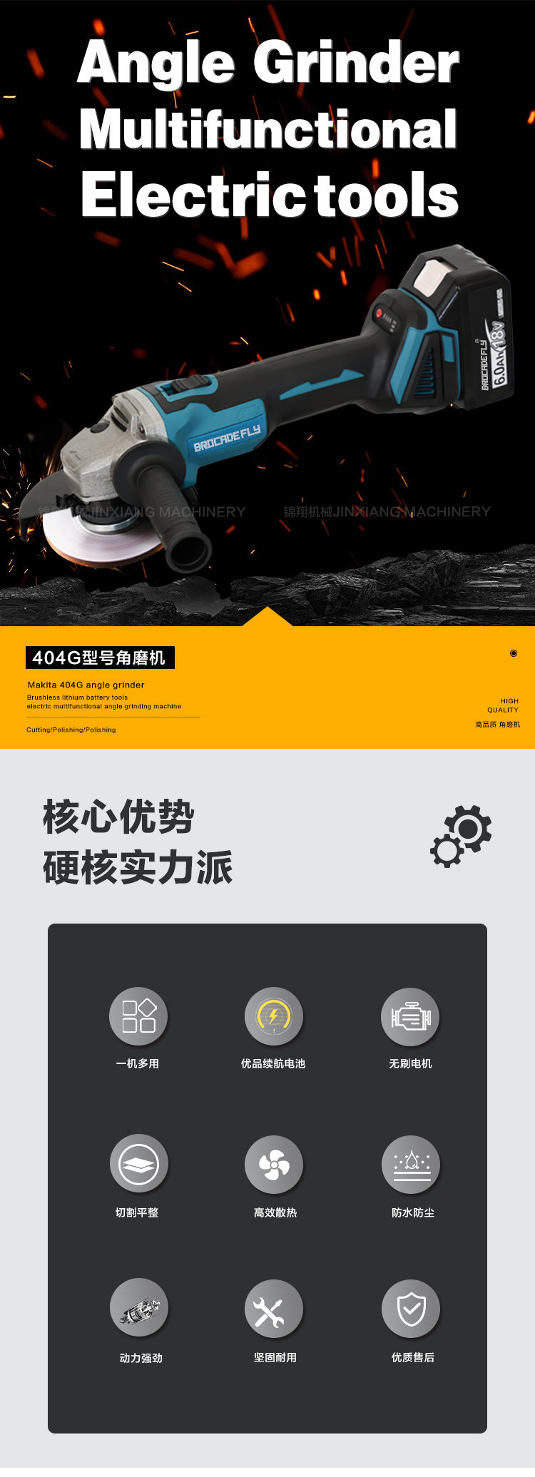 Multifunctional Lithium Battery Brushless Electric Angle Grinder Polisher Cutting Machine Rechargeable Durable Grinding Machine Electric