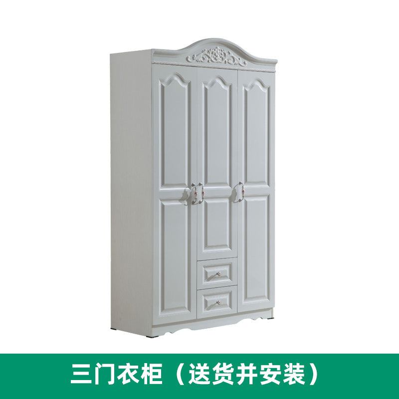 Simple Bedroom Wardrobe European Style Cloakroom Double-Opening Three-Door Four-Door Wooden Panel Rental Room Storage Space Organizer