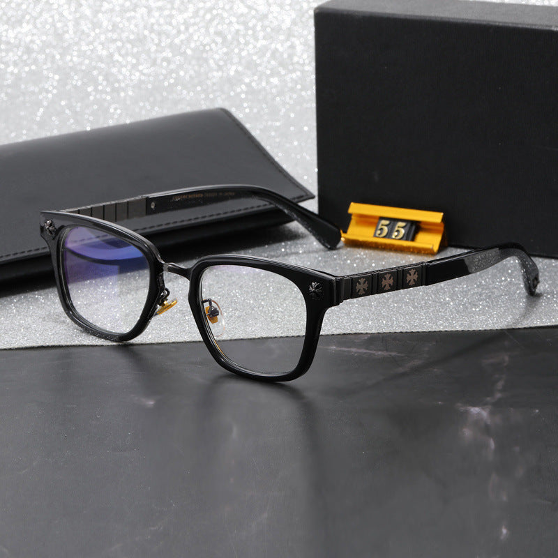 2024New Cross Plain Mirror Retro Artistic Prescription Glasses Frame for Men and Women Non-Prescription Glasses55Belt logo