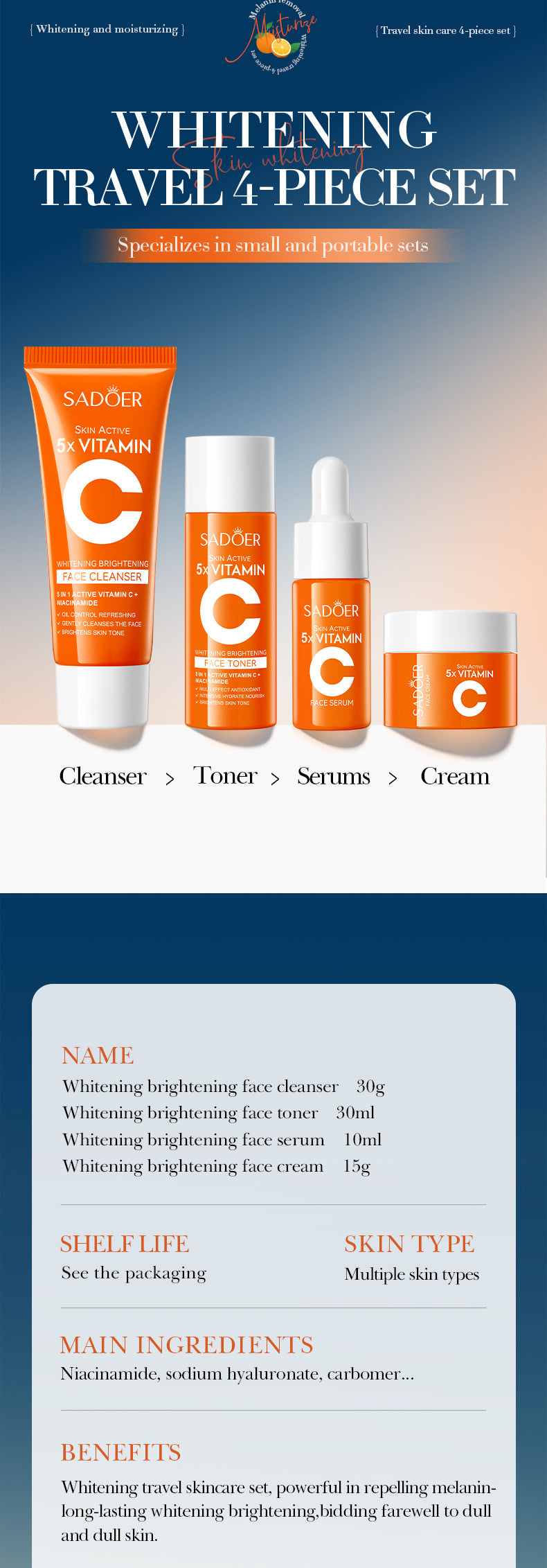 Five Dimensions in Full English C Whitening and Moisturizing Travel Size SADOER Cleansing and Moisturizing Set  Wholesale