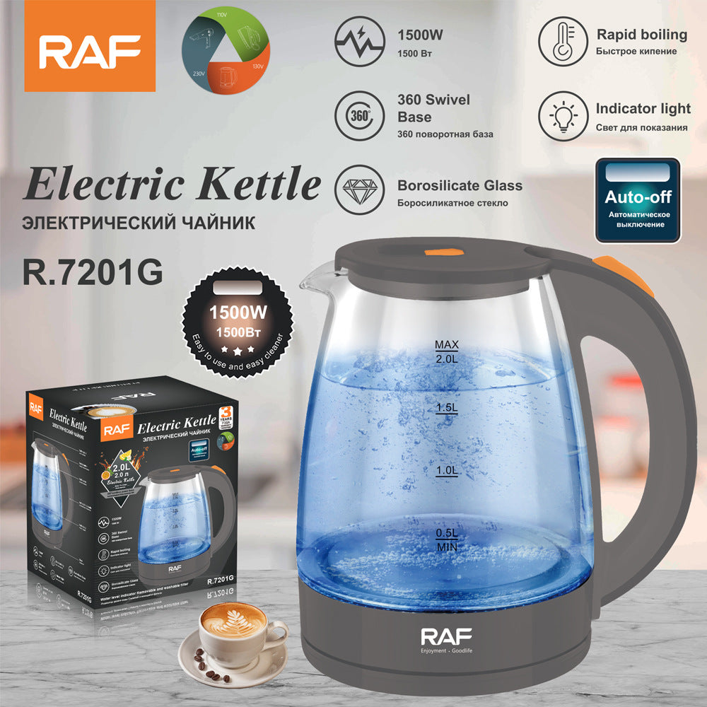 RAF European Standard Glass Electric Kettle Household Electric Kettle Automatic Power-off Kettle Health Care Wholesale R.7201