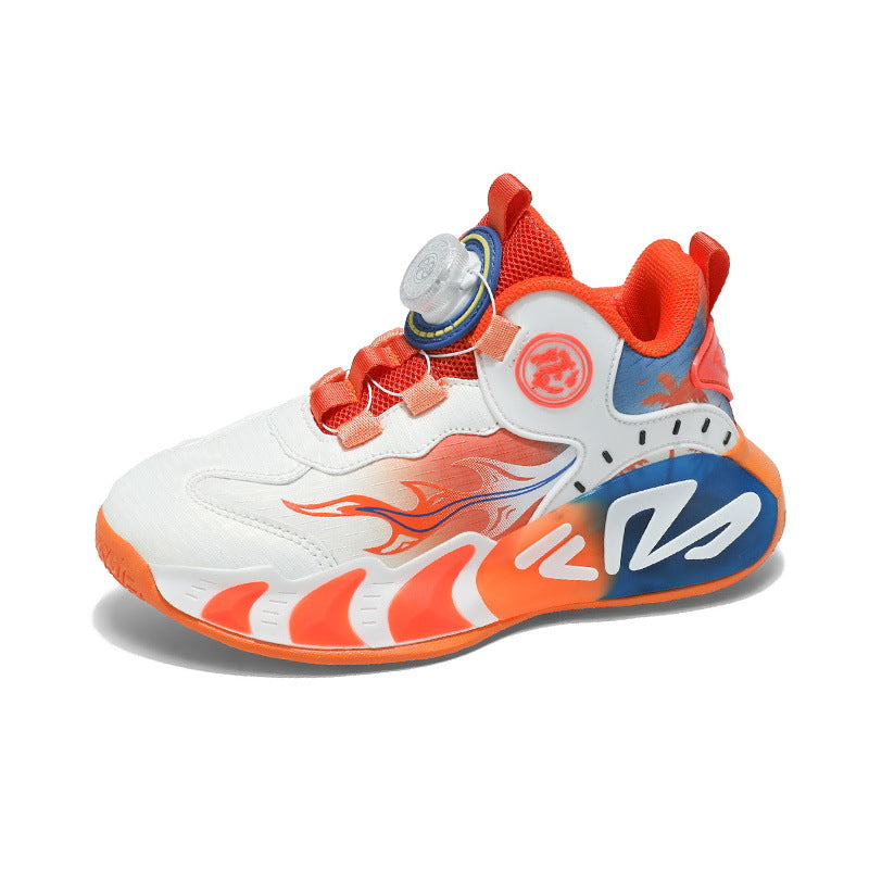 Chinese Style Girls' Shoes2025Autumn New Mesh Breathable Running Sports Shoes Children's Anti-Slip Wear-Resistant Basketball Shoes