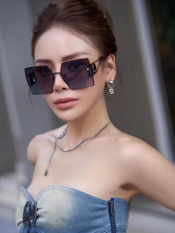 New European and American Fashion Diamond Cut Edge Rimless Sunglasses for Women Trendy Hollow Temple Large Frame Sunglasses Women's Glasses