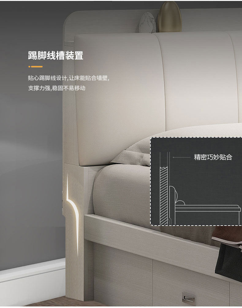 Light Luxury Master Bedroom Bed Matching Wedding Bed1.5Rice1.8Double White Leather Soft Bag High Box Storage Bed High Box Storage