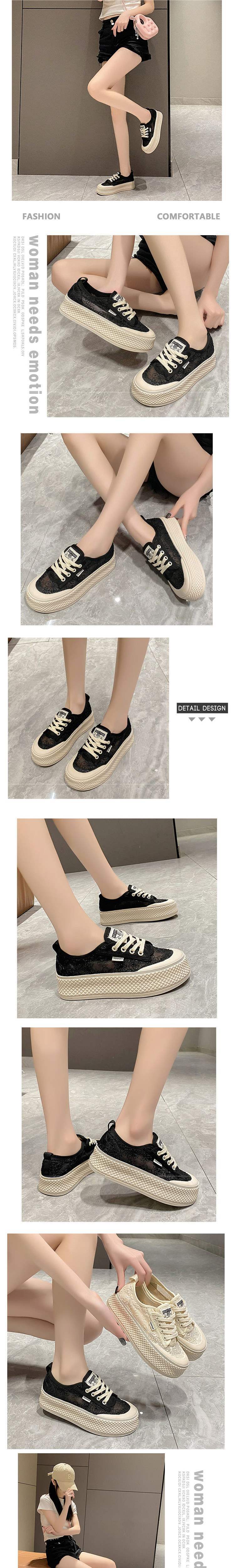 Summer Mesh Breathable Fisherman Shoes for Women with Height Increase6cm New soft-soled non-slip lace sports casual sneakers for women