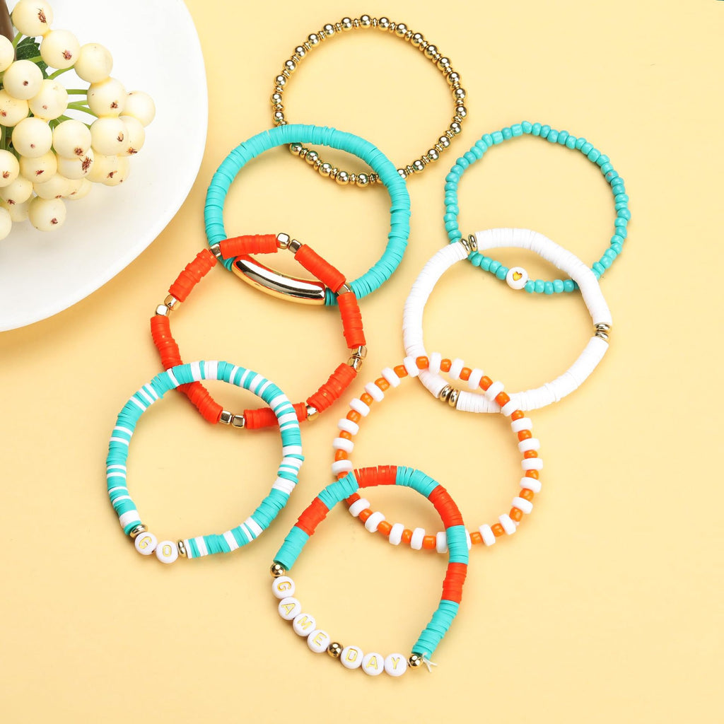 Game Day Soft Clay Bracelet Set Multi-layer Stackable Elastic Bracelet Super Bowl Game Day Football Bracelet