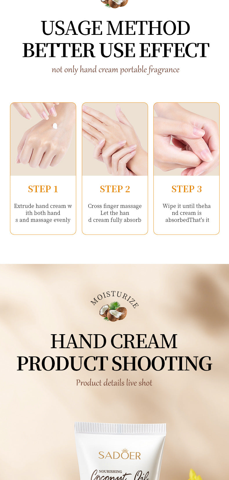 Full English Coconut Hand Cream SADOER Hydrating, moisturizing, anti-chapping, nourishing hand cream for  foreign trade wholesale