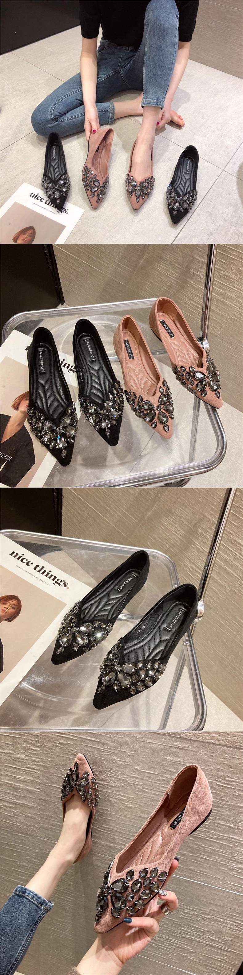 European and American Style2025Spring Summer New Women's Shoes Suede Fashion Shallow Mouth Pointed Toe Hidden Wedge Flat Heel Flat Shoes