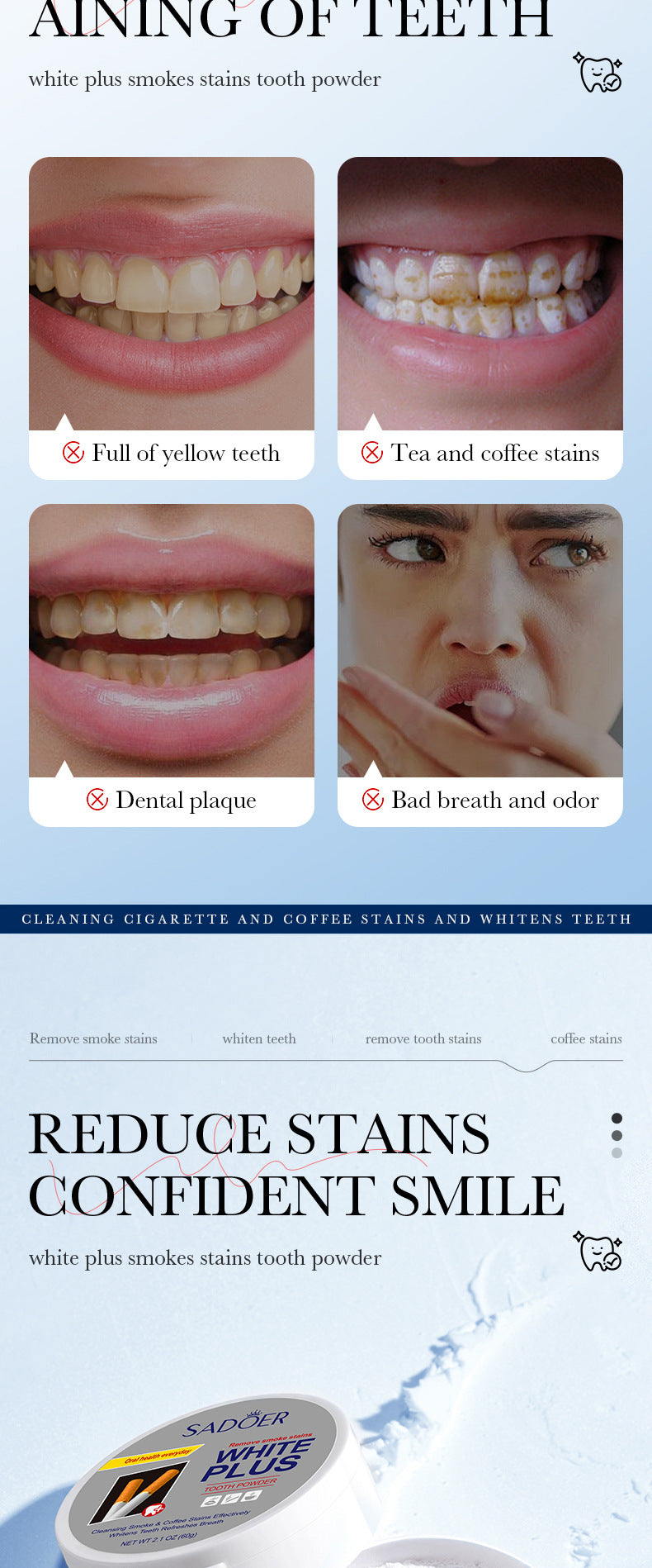 All English Tooth Powder60g SADOER Remove Tobacco Stains, Whiten Teeth, Clean Tartar, Strengthen Teeth Toothpaste  Wholesale