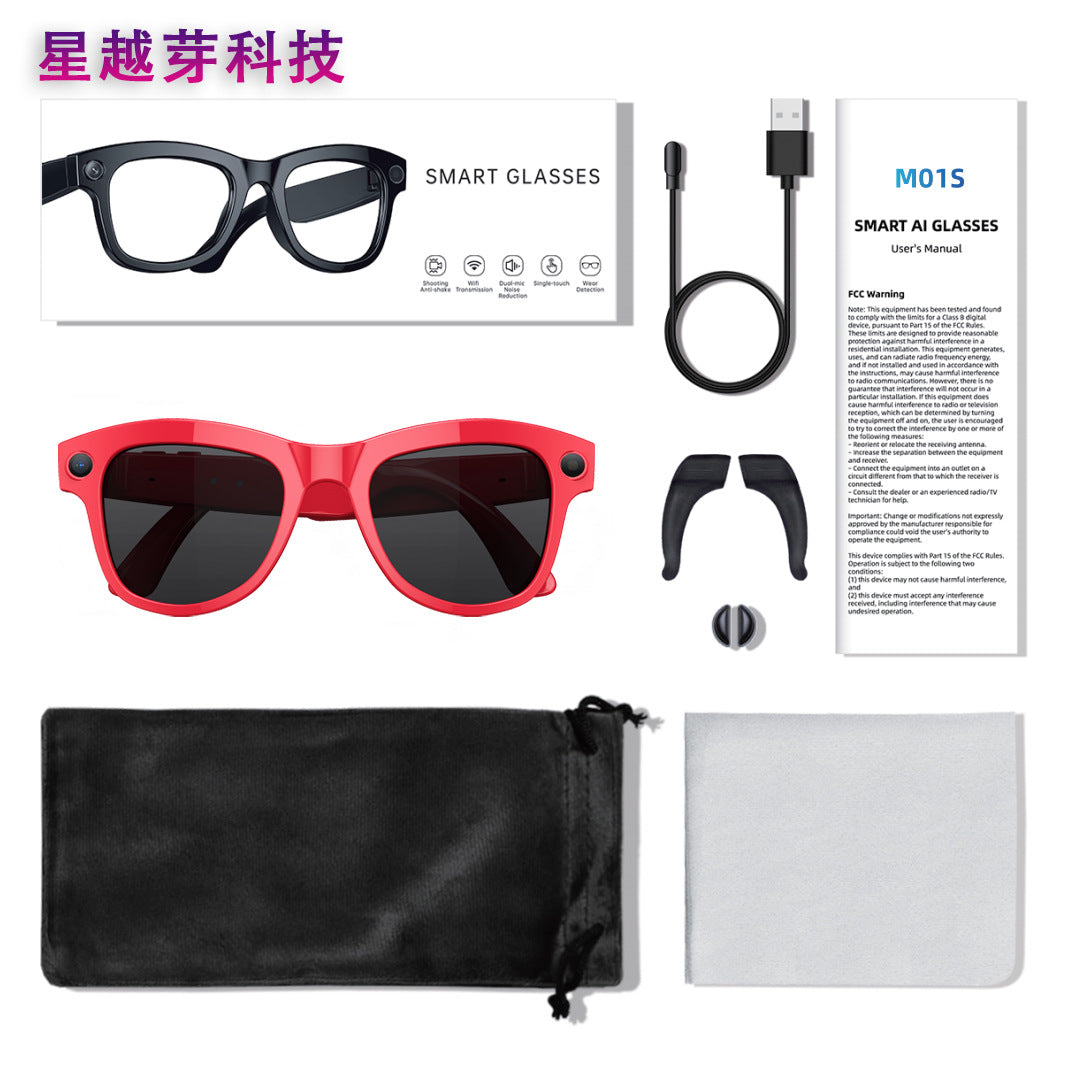 M01S Smart Glasses800100 Megapixel Camera with Image Stabilization1200P Video Recording AI Simultaneous Translation Character Recognition