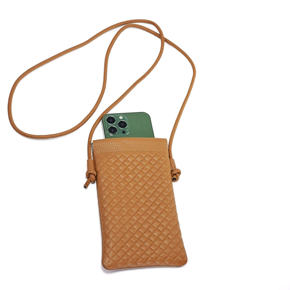 Genuine Leather Phone Bag for Women, Crossbody Small Bag, New Woven Pattern Vertical Style, Lightweight Mini Cowhide Walking Bag