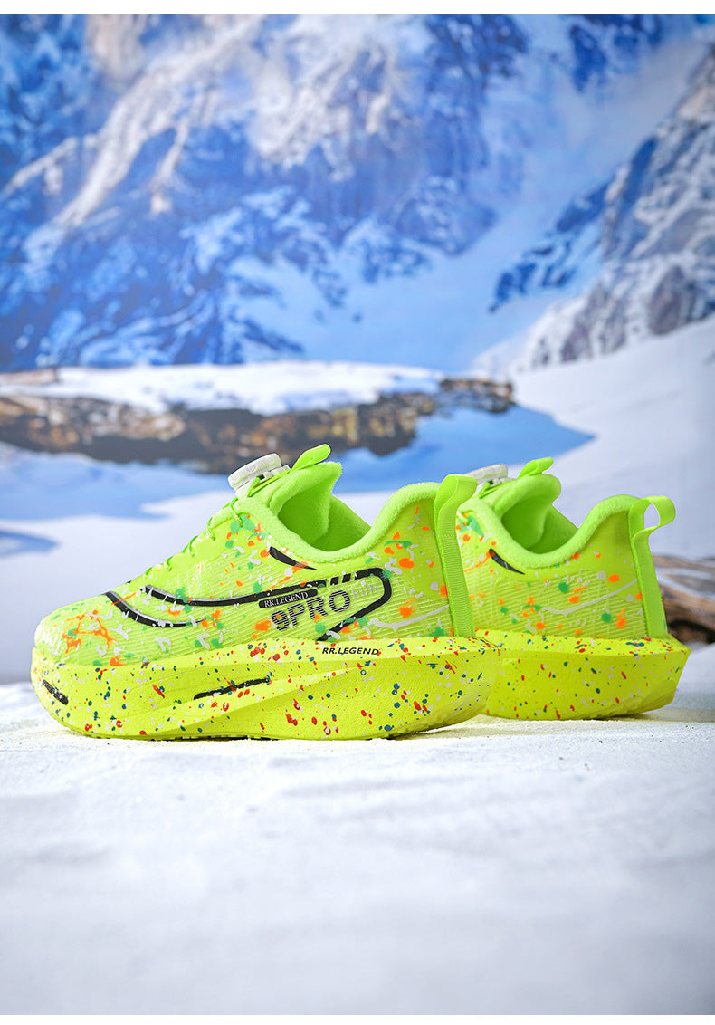 Winter New Thickened Warm Luminous Rotating Buckle Running Shoes with Real Carbon Plate Cushioning and Anti-Slip Sports Shoes