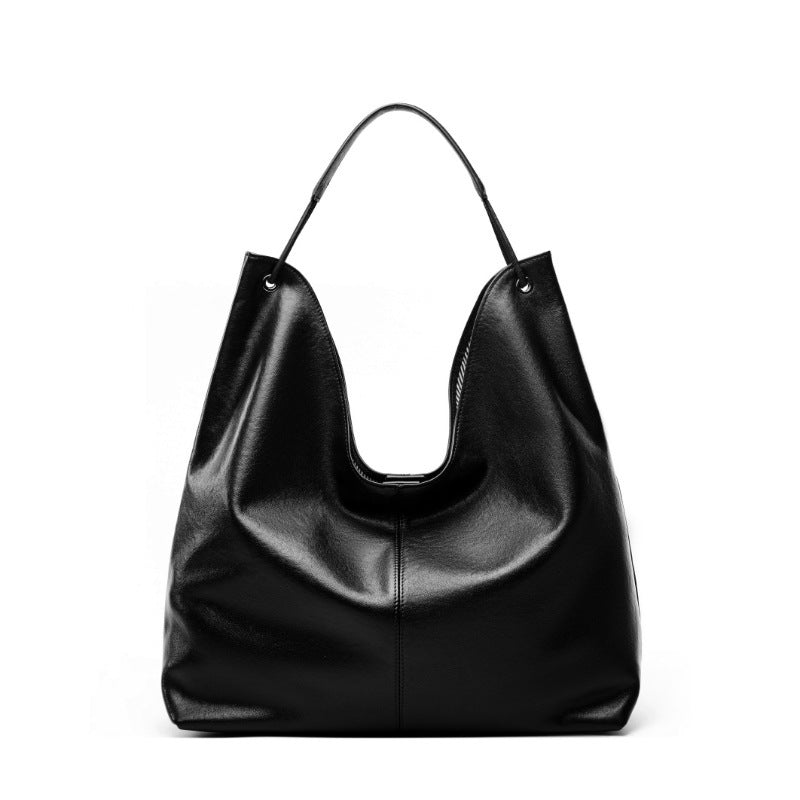 New Vegetable-Tanned Leather Trendy Large-Capacity Textured Tote Bag Versatile Shoulder Bag for Class and Commuting