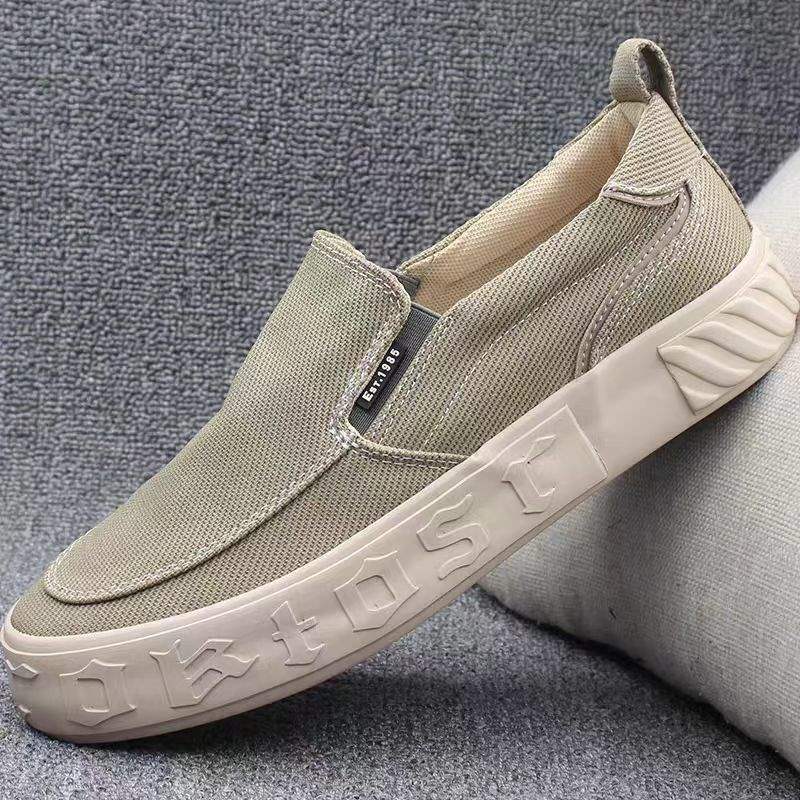 2025Autumn New Men's Shoes Thick-Soled Slip-On Canvas Shoes Lazy Old North Cloth Shoes Breathable Low-Top Loafers