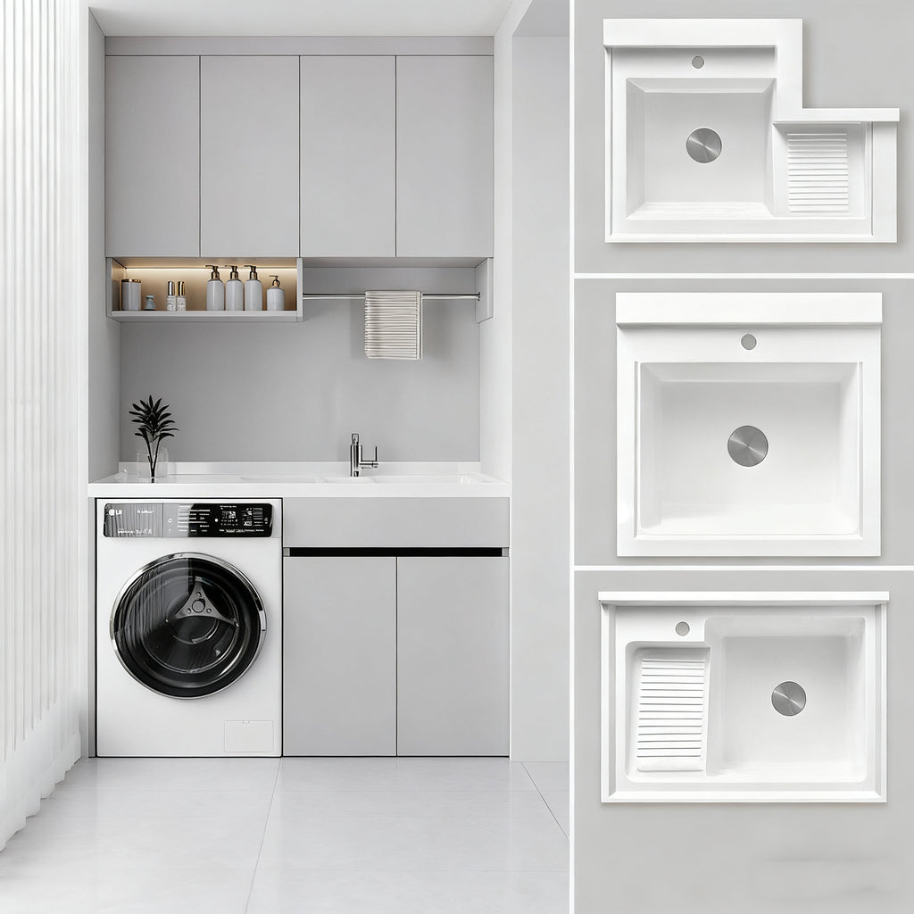 Custom Aluminum Alloy Balcony Washing Machine Basin Integrated Cabinet Combination Corner Wash Basin Laundry Sink with Scrub Board Manufacturer