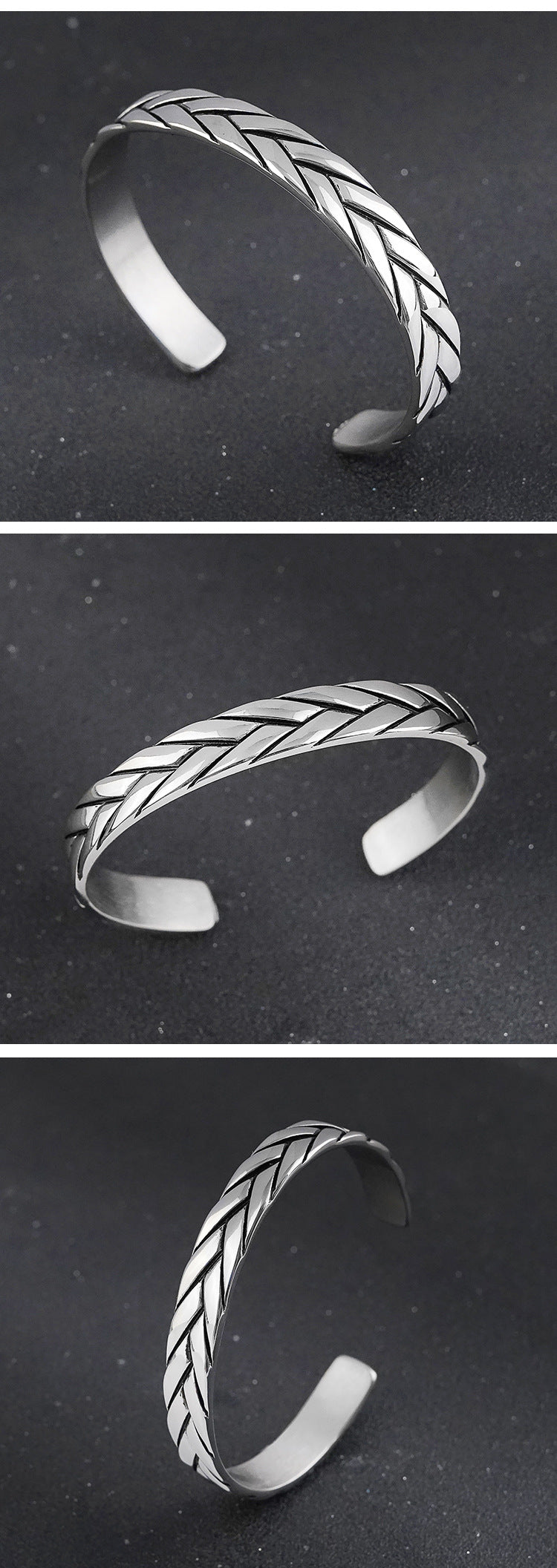 New Titanium Steel Men's Trendy Wheat Ear Bracelet Personality Simple Men's Retro Striped Stainless Steel Braided Bracelet