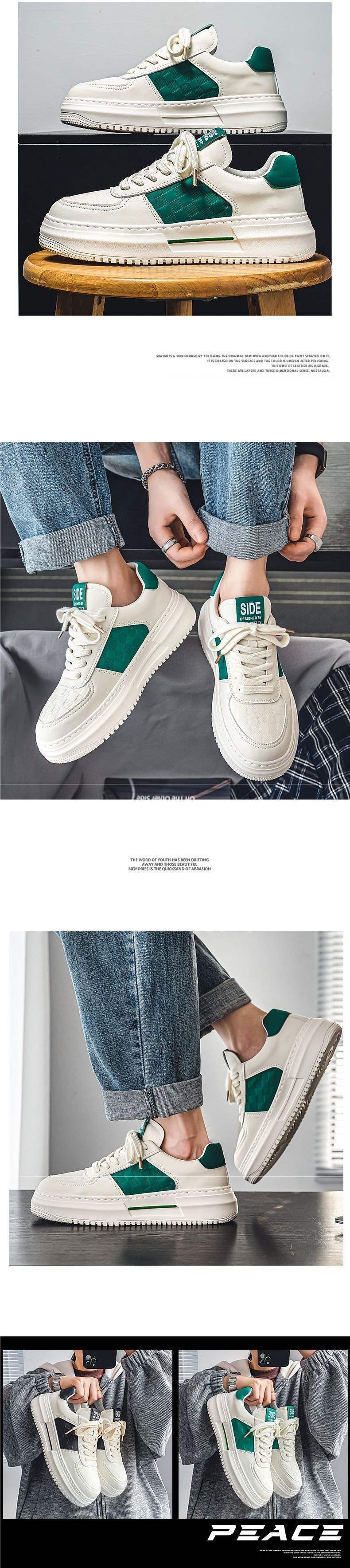 Spring White Sneakers for Men, Casual Trendy Shoes, Platform Shoes, Laceless Thick-Soled Height-Increasing Sports Shoes