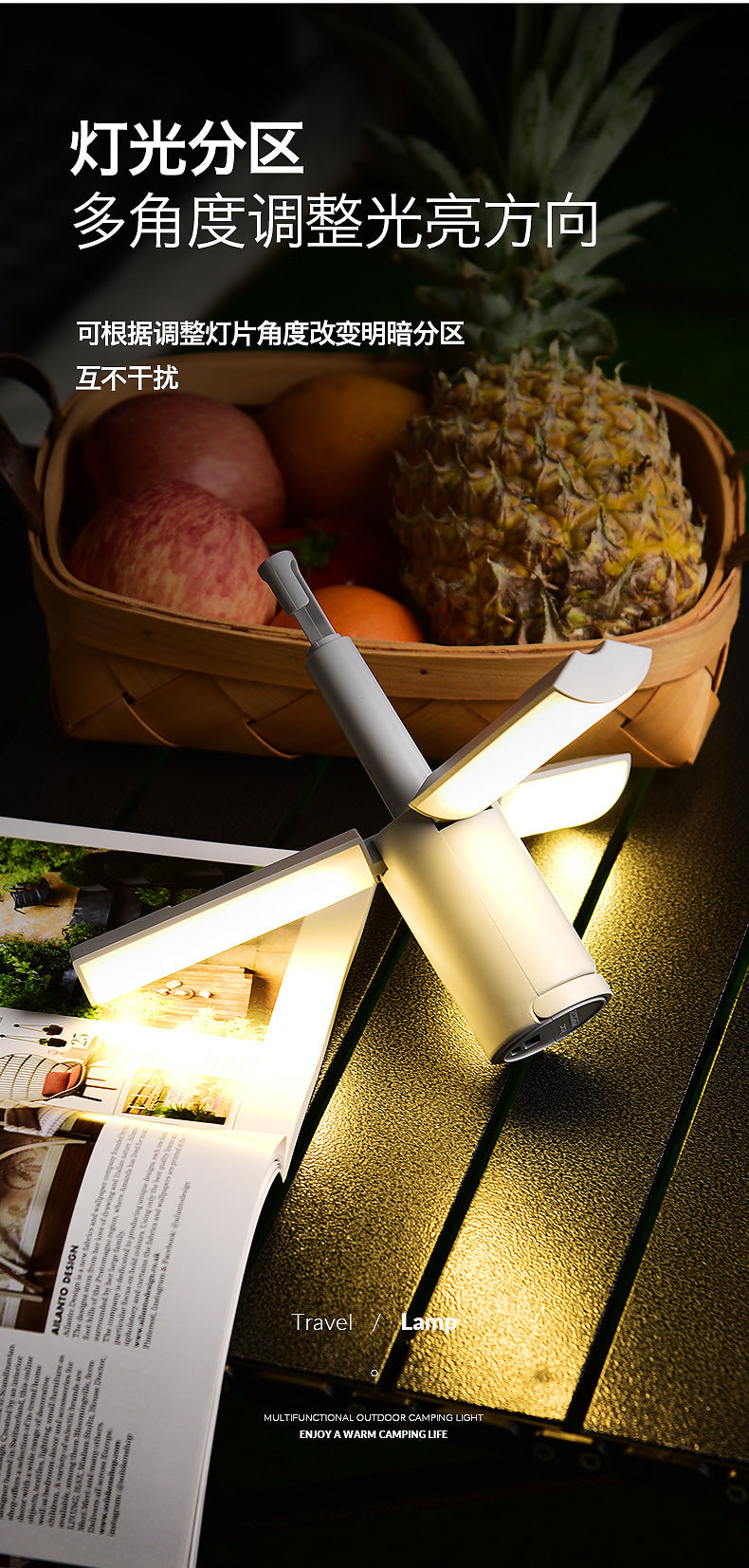 Camping Multifunctional Folding Light Tent Atmosphere Light Camping Lantern Handheld Hanging Light Dormitory Student Lighting Outdoor