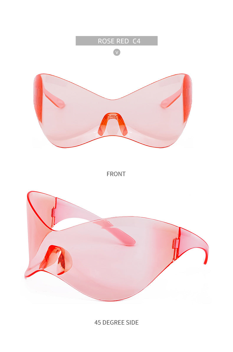 European and American Large Frame Sunglasses for Women, Trendy UV Protection Glasses with a High-End Feel Y2K Millennium Frameless Cycling Sunglasses for Men