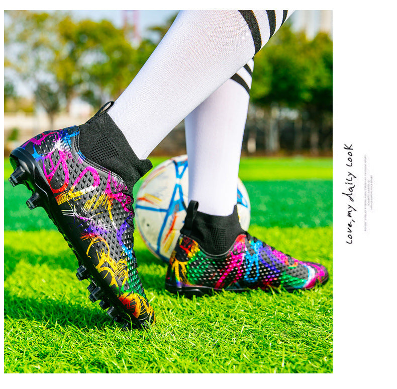 Youth Football Shoes Men and Women Long Spikes Adult Professional Sports Training Shoes Artificial Grass Non-Slip Wear-Resistant Competition Shoes