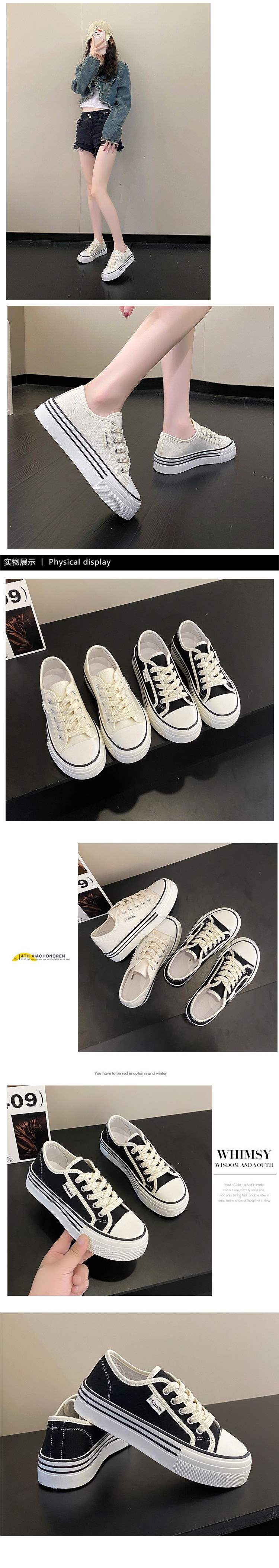 Internet Celebrity Thick-Soled Biscuit Canvas Shoes for Women2025New Spring and Autumn Versatile Breathable Casual White Sneakers
