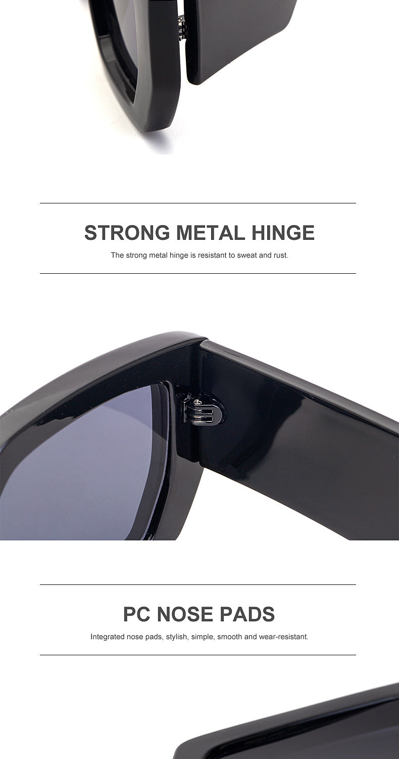 Trendy Square Frame Wide Temple Sunglasses for Women, Internet Celebrity Style Large Frame Sunglasses for Women sunglasses