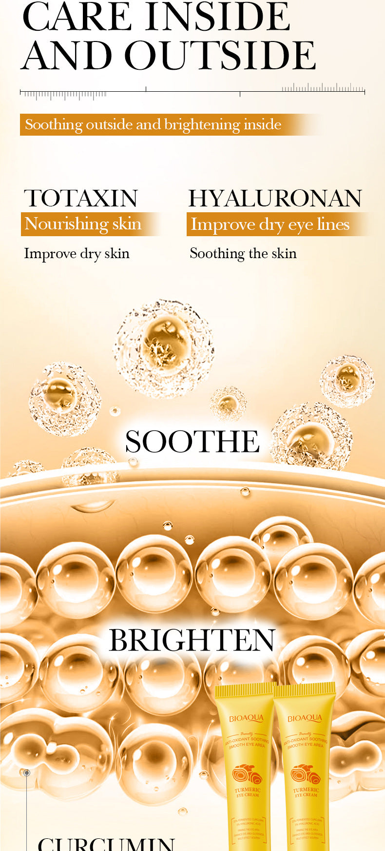 BIOAOUA Turmeric Antioxidant Soothing Eye Cream Brightening, moisturizing and moisturizing eye cream  foreign trade wholesale