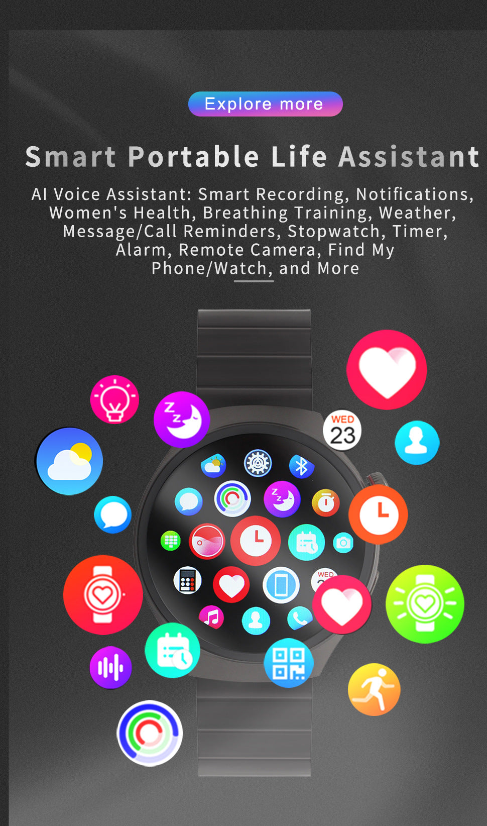 gt4pro Round Screen Smart Watch Bluetooth Call Waterproof Heart Rate Blood Oxygen Monitoring Step Counter Smart Watch