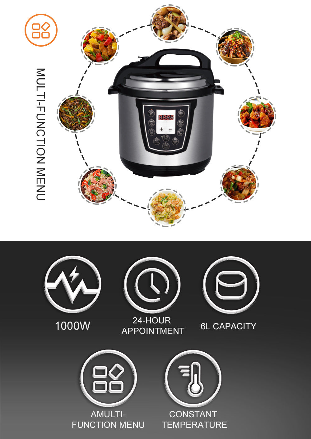 Electric Pressure Cooker Household Multi-Functional Rice Cooking Stewing Soup Open Lid Sauce Collection Can Reserve Rice Cooker Pressure Cooker6L