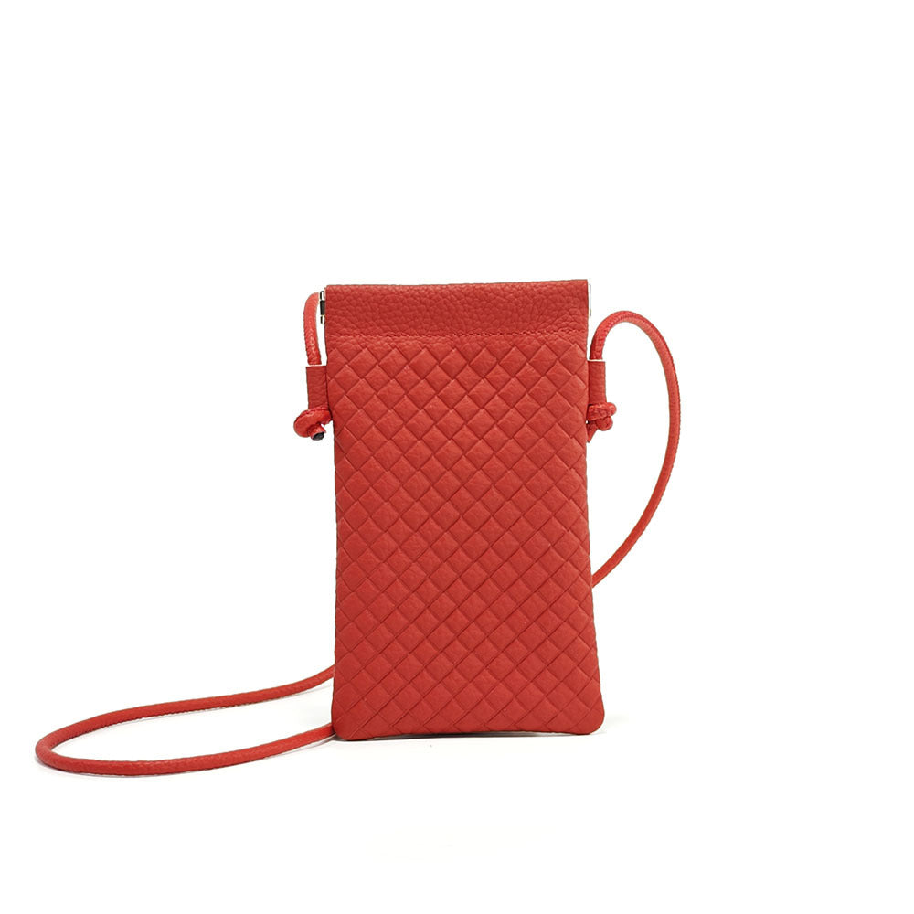Genuine Leather Phone Bag for Women, Crossbody Small Bag, New Woven Pattern Vertical Style, Lightweight Mini Cowhide Walking Bag
