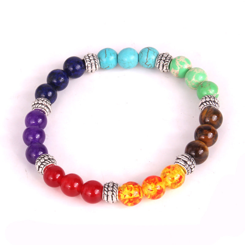 Natural Stone Colorful Bracelet for Women8mm Bead Yoga Wheel Spacer Bracelet Blue Pine Tiger Eye Elastic Beaded Bracelet