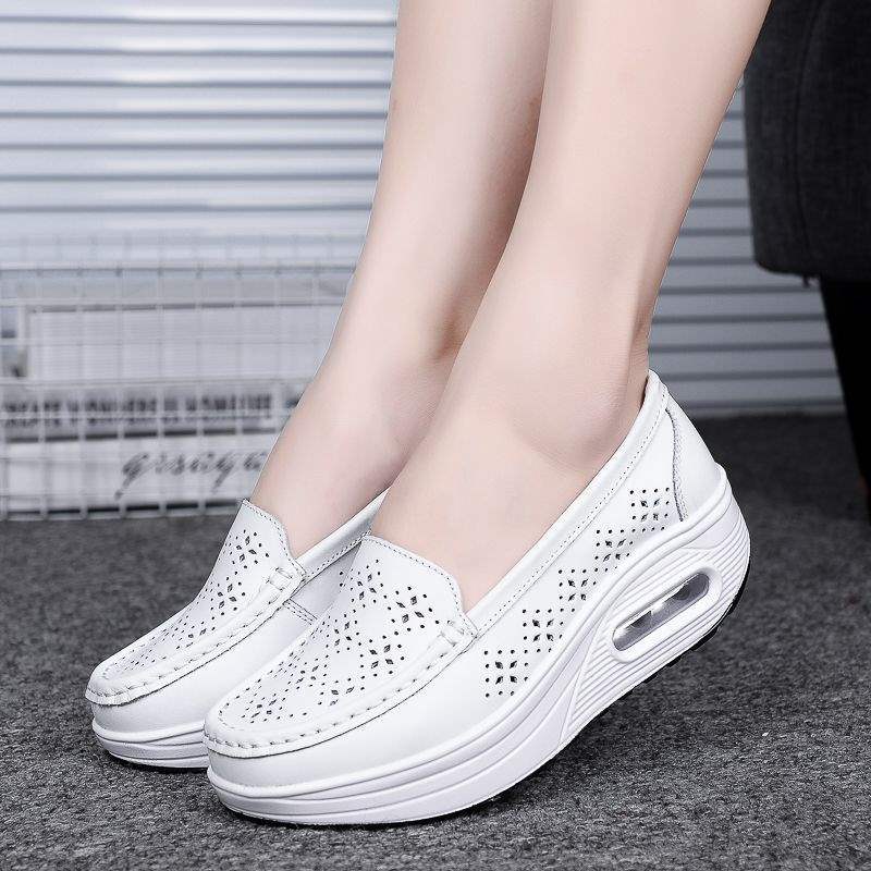 Platform Shoes for Women Thick Sole Nurse Shoes Wedge Mom Shoes High Heel White Soft Sole Work Shoes Travel Single Shoes Rocking Shoes