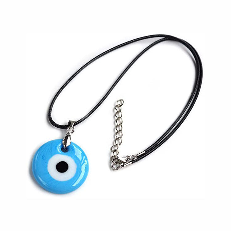 Devil's Eye Palm Necklace European and American Wax Rope Pink Necklace Turkish Blue Eye Water Drop Necklace