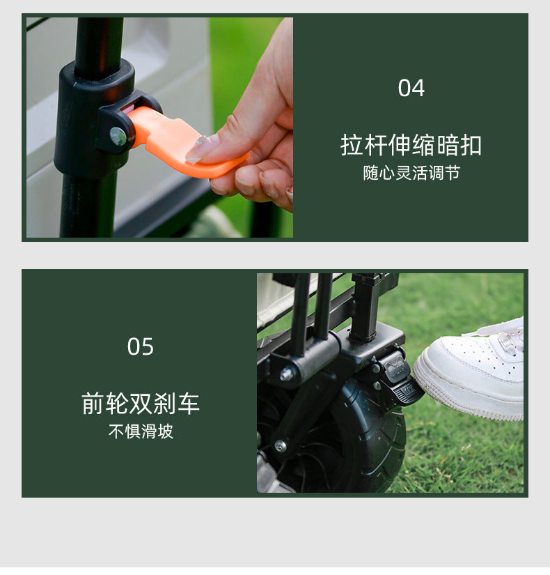 Camping Cart Outdoor Foldable Portable Flatbed Cart with Rear Opening, Liftable Table, and Stall Push Cart