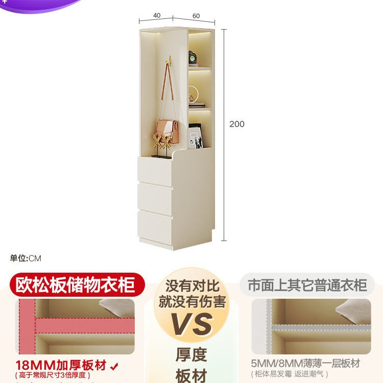 E0European Pine Board Warm White Sliding Door Wardrobe Desk Integrated Set Cream Style Bedroom Home Solid Wood Large Wardrobe
