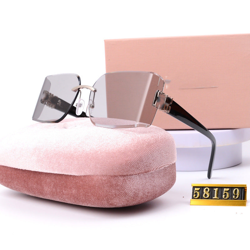 Fashion Frameless Square Sunglasses Curved Lenses Unisex Sunglasses Street Style Fashion Show Personality MU54YSUV400