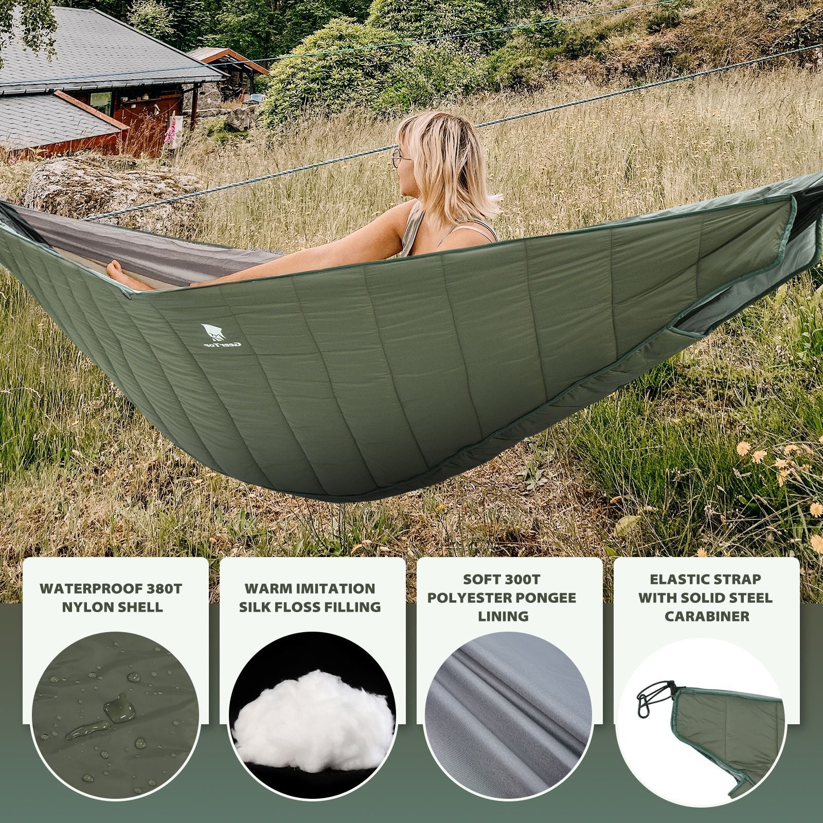 Double Sleeping Bag Hammock Outdoor Portable Camping Hanging Chair Cold-proof Lightweight Camping Warm Quilt