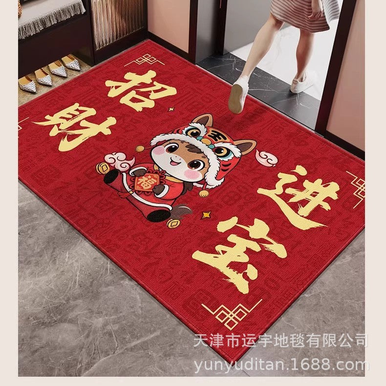2026Year of the Horse Doormat New Year Red Festive Entrance Door Mat Spring Festival Atmosphere Dust Removal Foot Mat