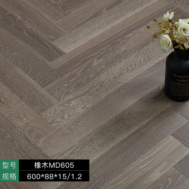 In-stock wholesale with on-site installation Herringbone Locking Floor Heating New Three-Layer Solid Wood Flooring Oak Black Walnut Flooring