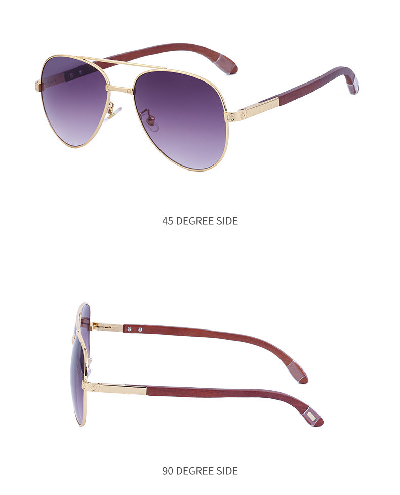 European and American Retro Wooden Leg Aviator Sunglasses for Men Wooden Driving Frog Sunglasses Wholesale