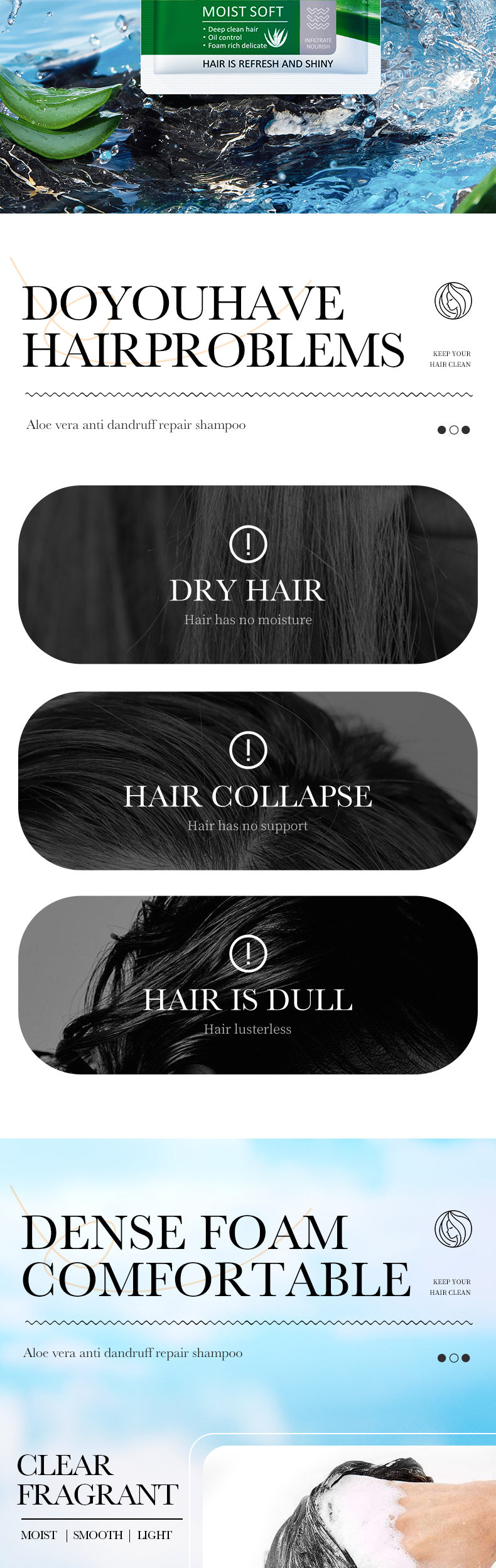 Aloe Vera Shampoo SADOER Smooth and Refreshing Portable Shampoo Sachets Cross-Border Wholesale