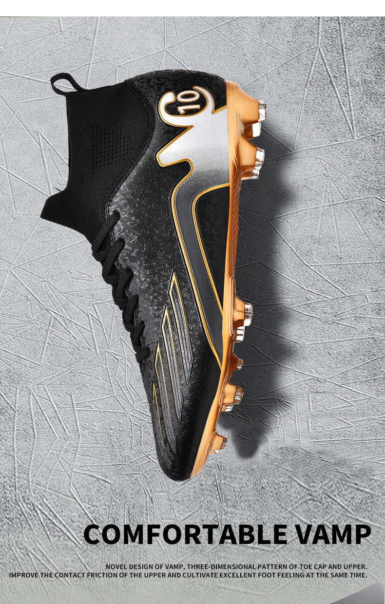 Gold-Plated Sole Men's Football Shoes with Studded Spikes AG Long Spike Shoes for Older Children, Middle and High School Students, Adults, Competition Training Sports Shoes