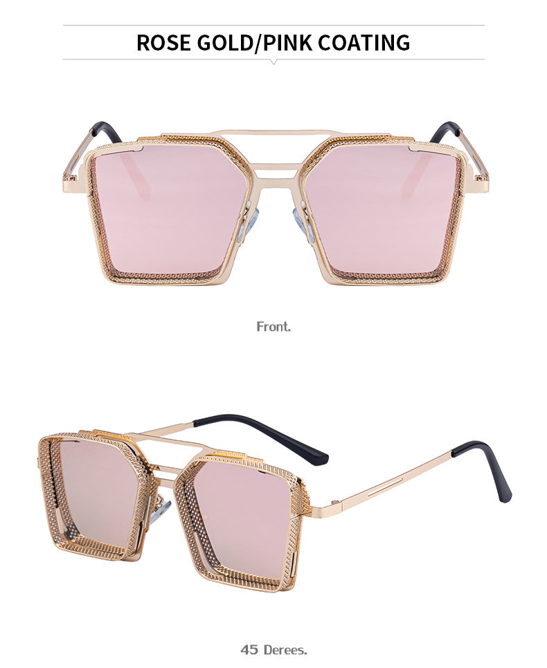 Vintage Steampunk Sunglasses for Men Metal Hollow Square Frame Sunglasses Men's Trendy Glasses sunglasses